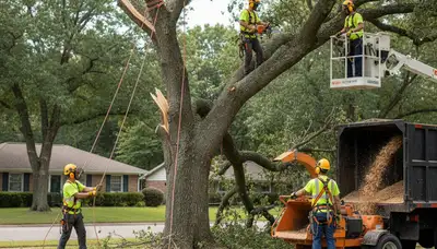 Emergency tree crew removing storm-damaged tree in Bradenton, FL