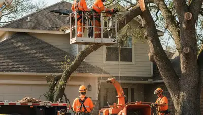 Emergency tree crew clearing storm-damaged trees in Bradenton, FL