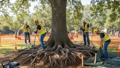 Bradenton, FL arborist protecting tree roots for stability and health on a residential property