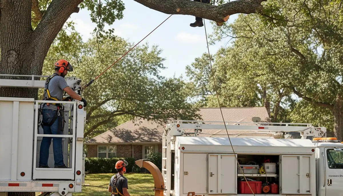 Bradenton, FL tree removal crew safely removing a hazardous tree after storm damage