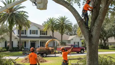 Tree service crew pruning and removing trees in Bradenton, FL