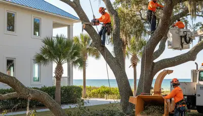 Tree service crew in Bradenton, FL performing professional tree care for a local property